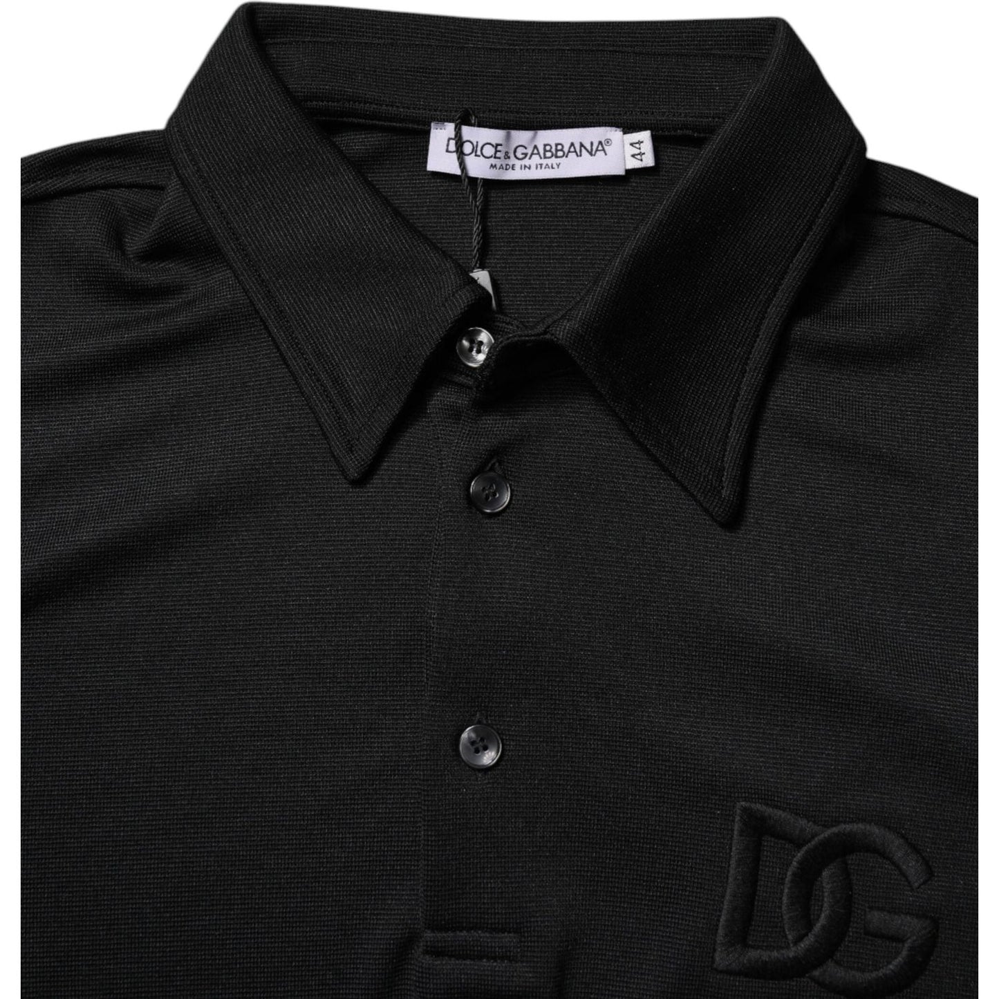 Dolce & Gabbana Black Polyester DG Logo Collared Polo T-shirt TSH90028-44