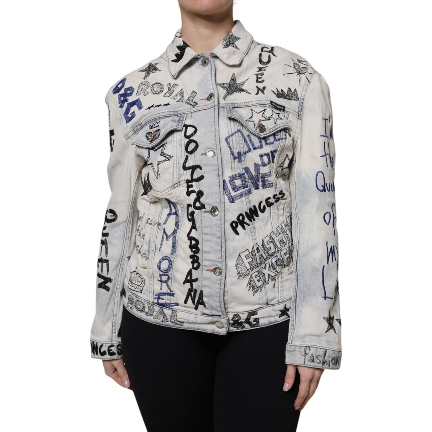 Dolce & Gabbana Light Blue Graffiti Button Down Denim Jacket JKT41298-40