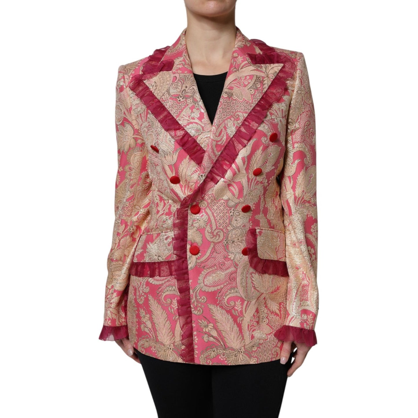 Dolce & Gabbana Pink Gold Jacquard Nylon Coat Blazer Jacket JKT41385-36