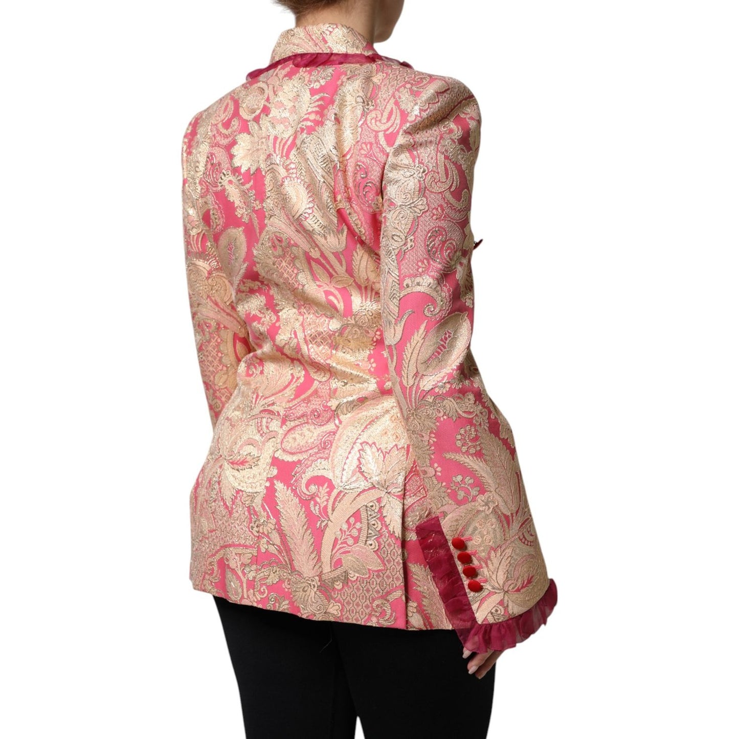 Dolce & Gabbana Pink Gold Jacquard Nylon Coat Blazer Jacket JKT41385-36