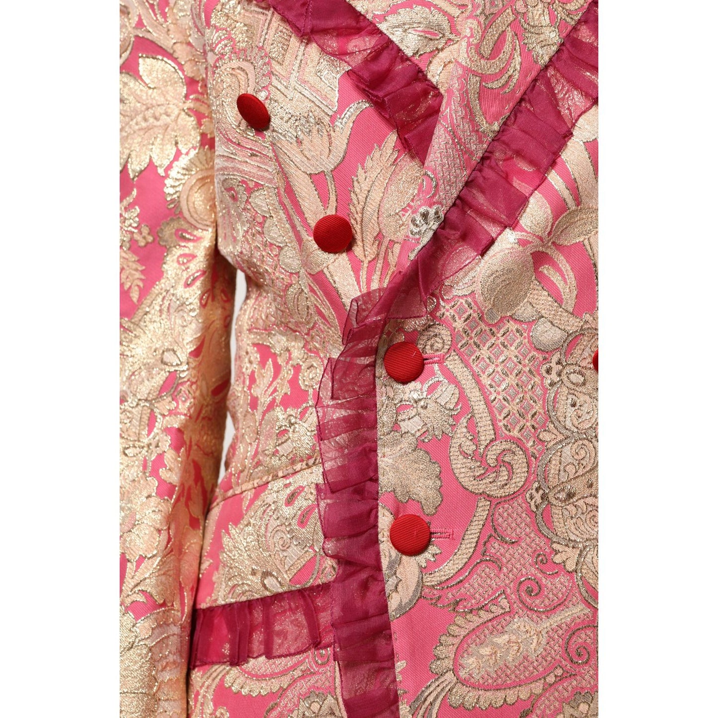 Dolce & Gabbana Pink Gold Jacquard Nylon Coat Blazer Jacket JKT41385-36