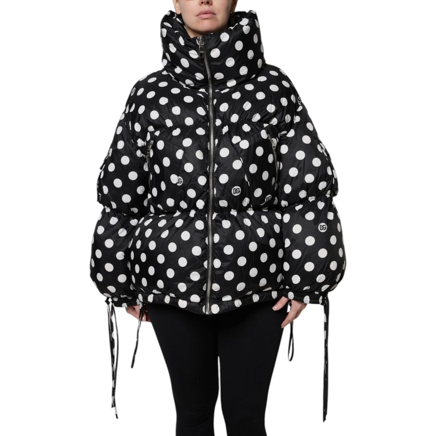 Dolce & Gabbana Black White Polka Dot Full Zip Puffer Jacket JKT41391-36