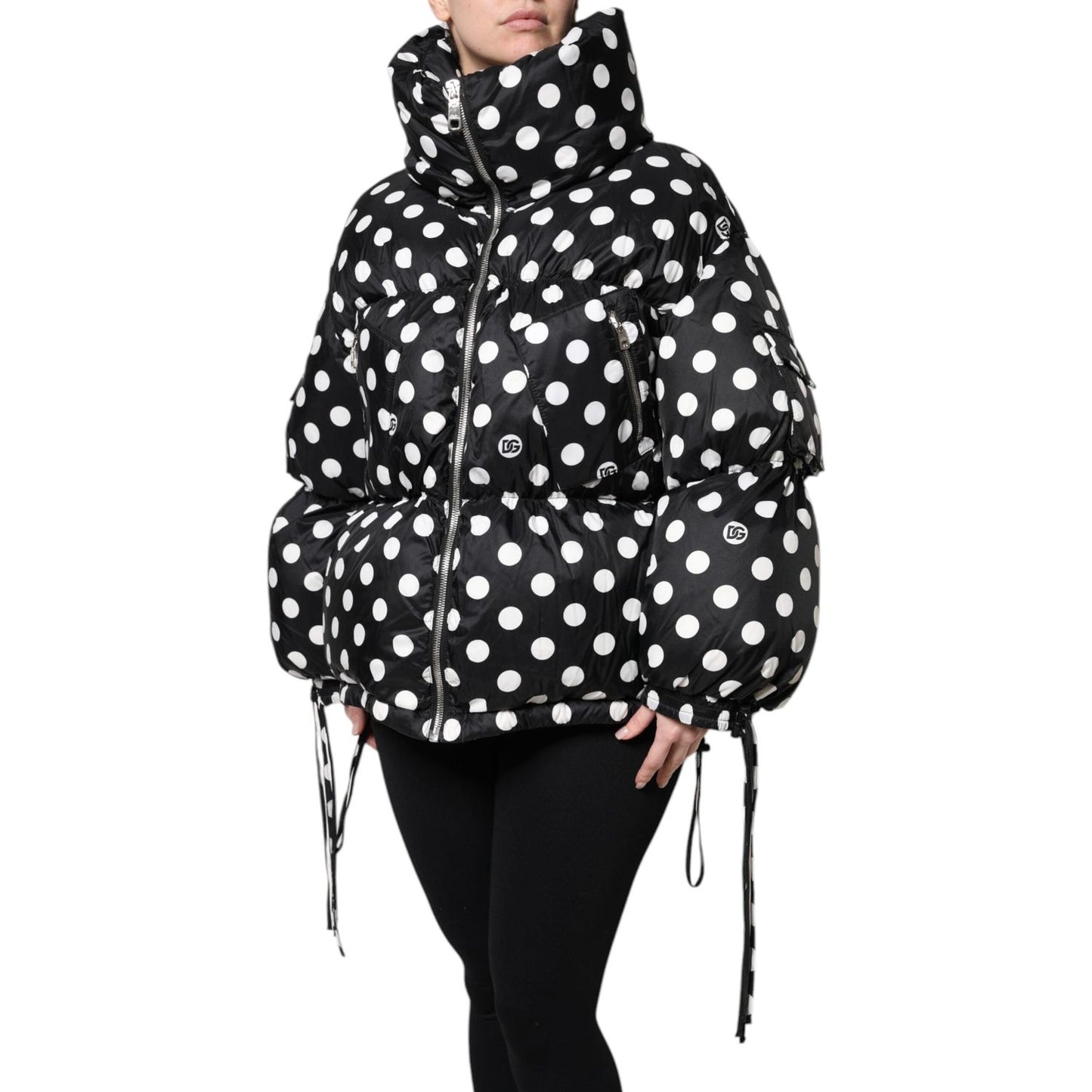 Dolce & Gabbana Black White Polka Dot Full Zip Puffer Jacket JKT41391-36
