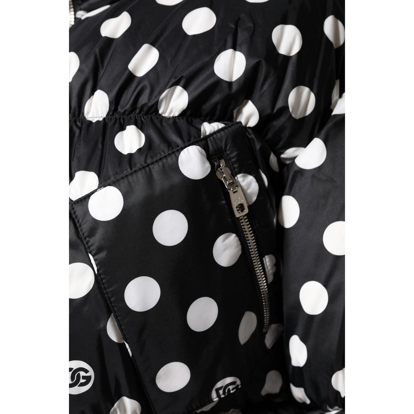 Dolce & Gabbana Black White Polka Dot Full Zip Puffer Jacket JKT41391-36