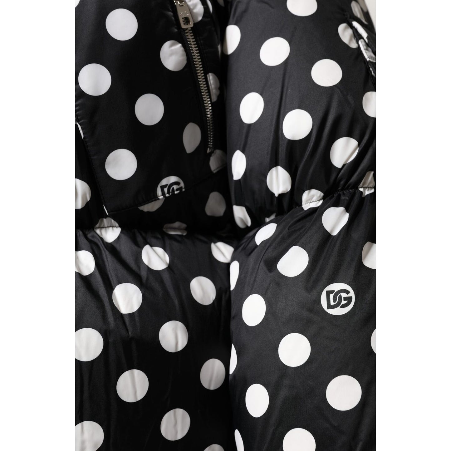 Dolce & Gabbana Black White Polka Dot Full Zip Puffer Jacket JKT41391-36