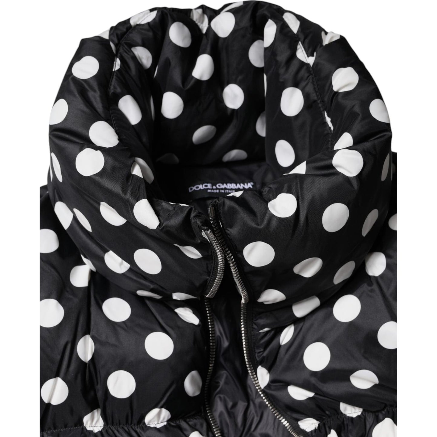 Dolce & Gabbana Black White Polka Dot Full Zip Puffer Jacket JKT41391-36