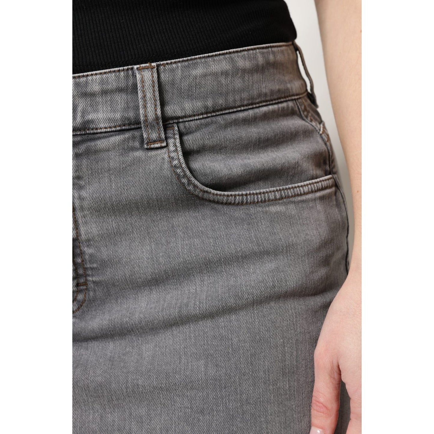 Dolce & Gabbana Gray Cotton Stretch Mid Waist Denim Mini Skirt SKI2073-42