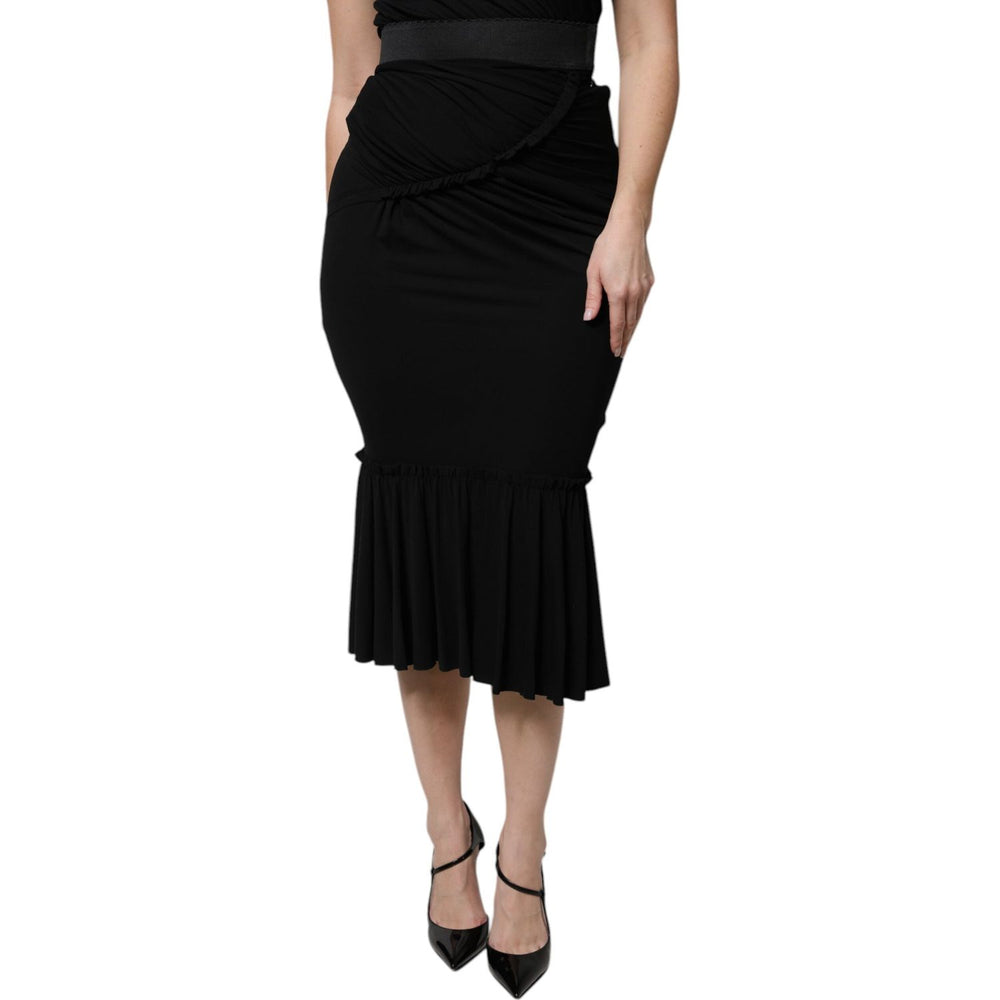 Dolce & Gabbana Black Mermaid Cut High Waist Midi Skirt SKI2077-36