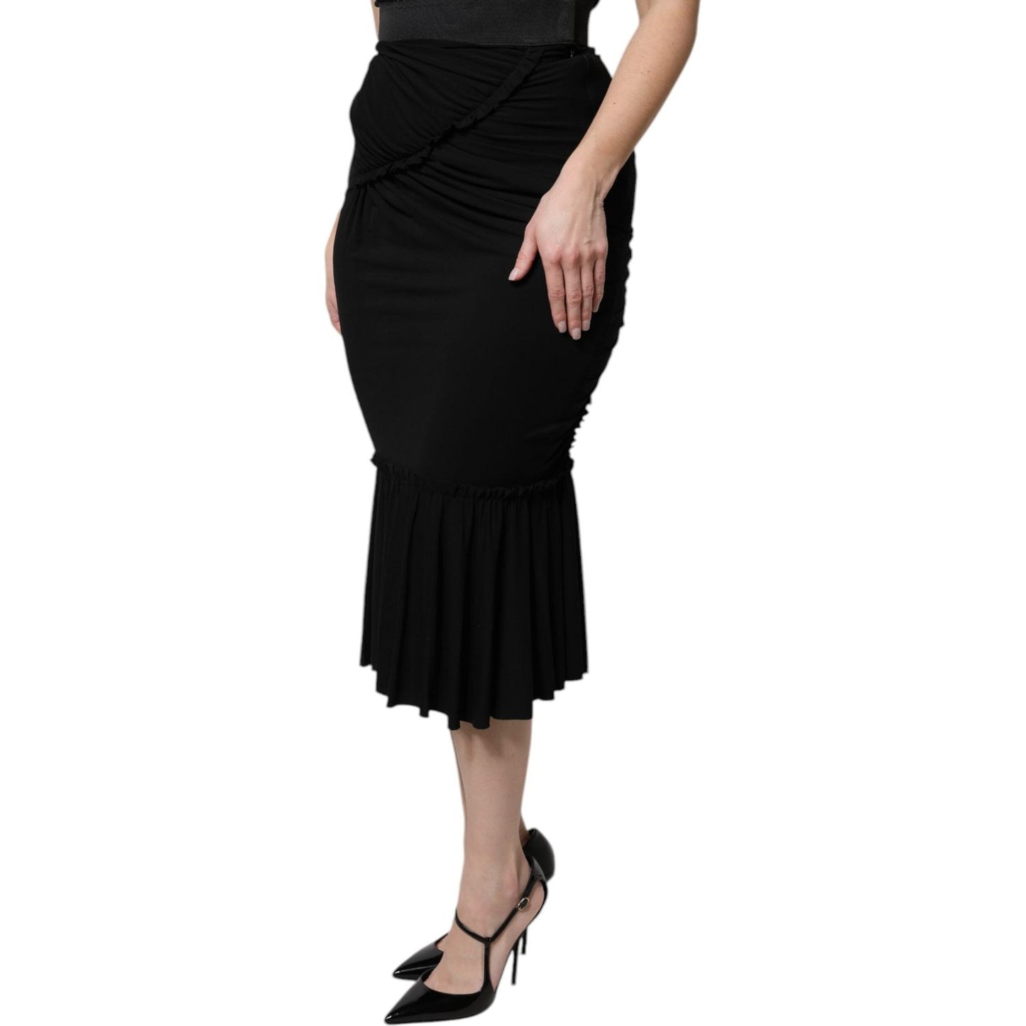 Dolce & Gabbana Black Mermaid Cut High Waist Midi Skirt SKI2077-36