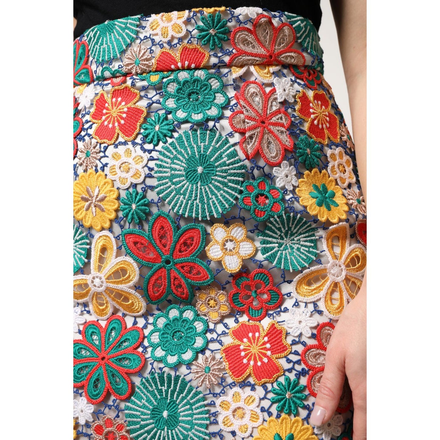 Dolce & Gabbana Multicolor Floral Lace High Waist Mini Skirt SKI2079-36