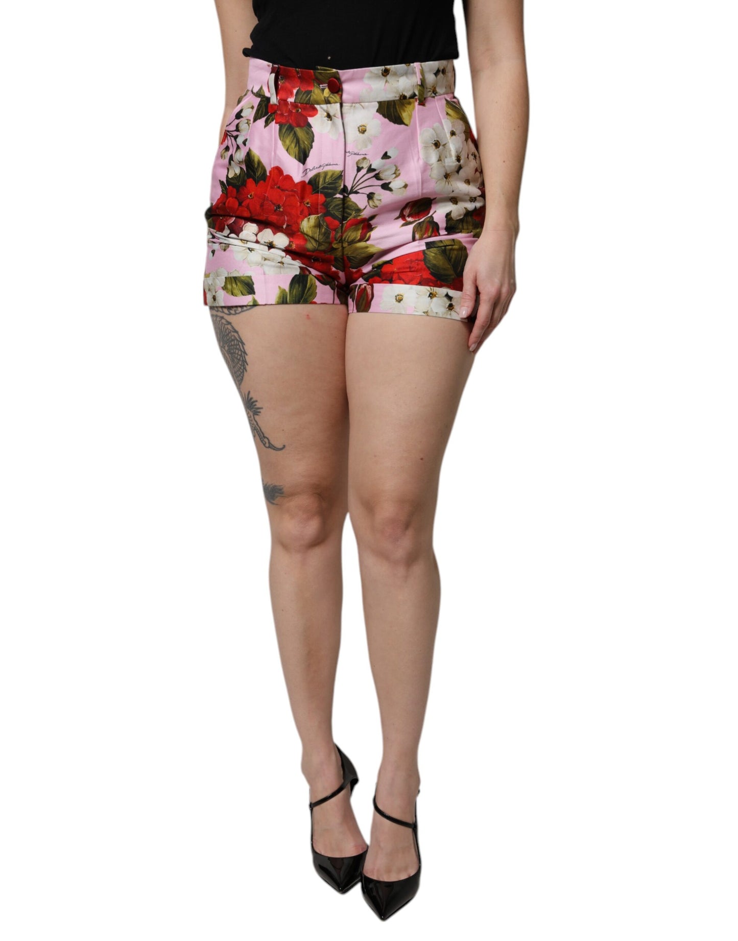 Dolce & Gabbana Pink Floral Print High Waist Hotpants Short Dolce & Gabbana Rosy Brown