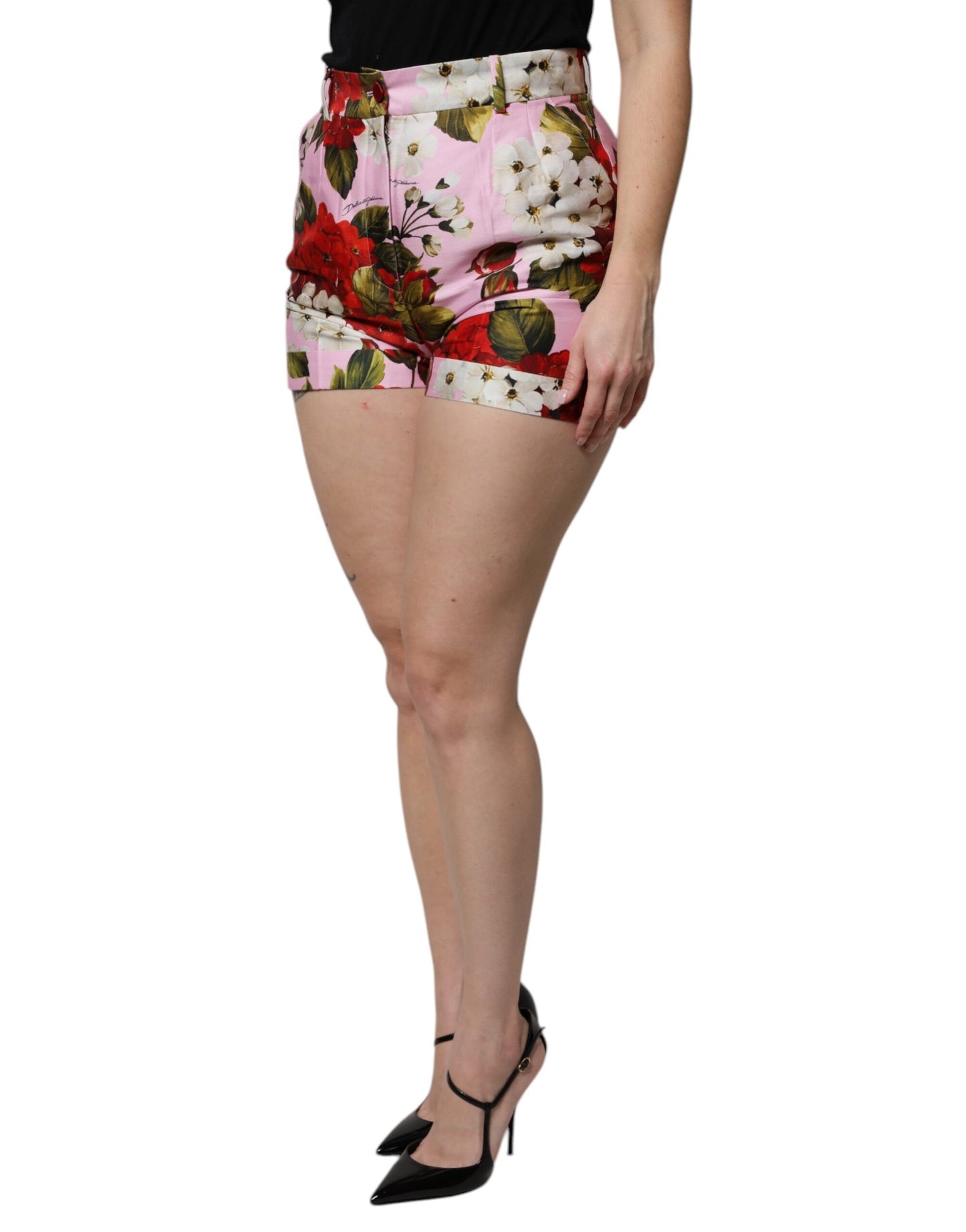 Dolce & Gabbana Pink Floral Print High Waist Hotpants Short Dolce & Gabbana Rosy Brown