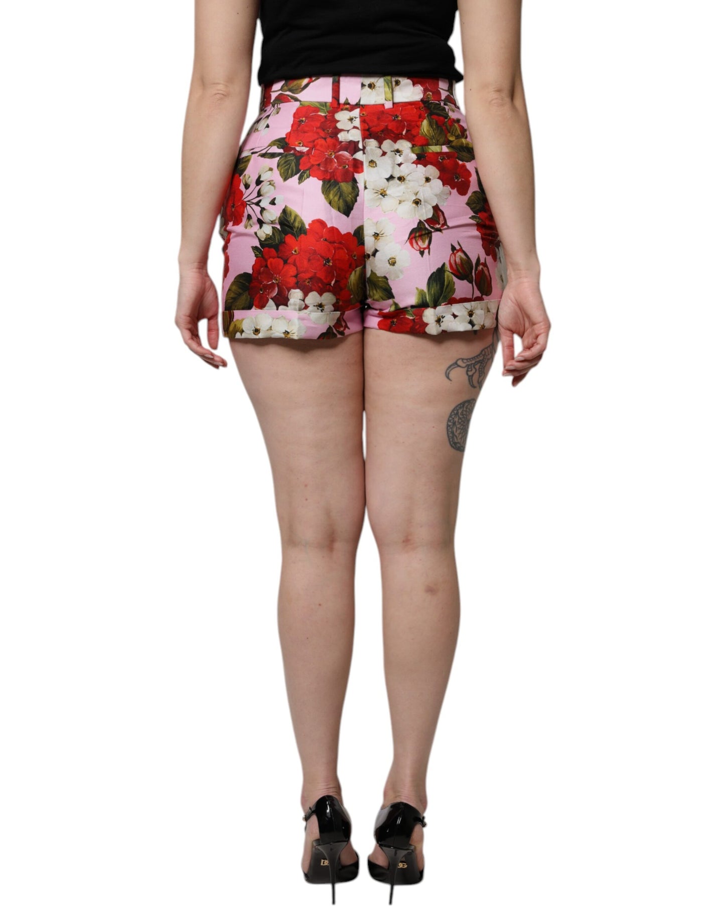 Dolce & Gabbana Pink Floral Print High Waist Hotpants Short Dolce & Gabbana Rosy Brown