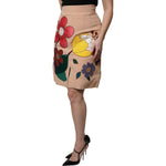 Dolce & Gabbana Beige Floral High Waist Pencil Cut Skirt SKI2085-36