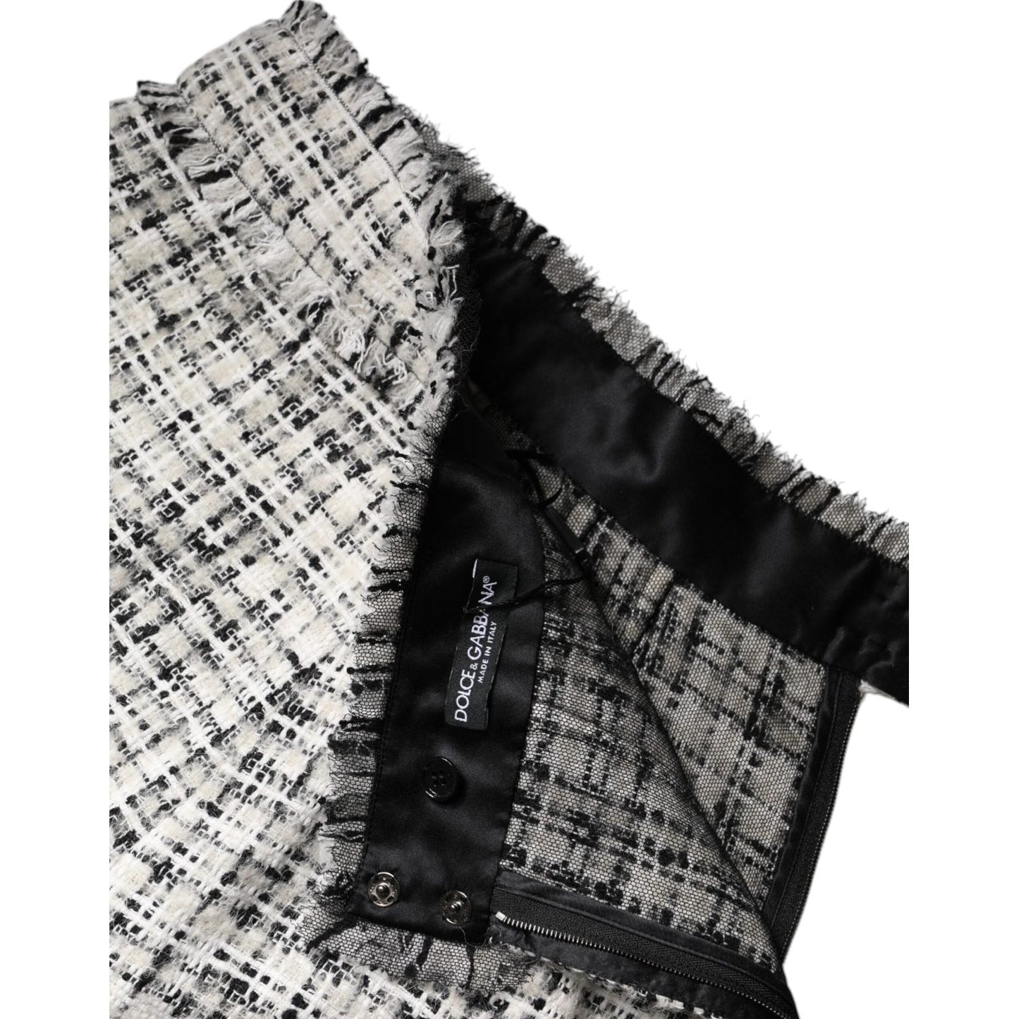 Dolce & Gabbana White Black High Waist Tartan Tweed Mini Skirt SKI2090-42