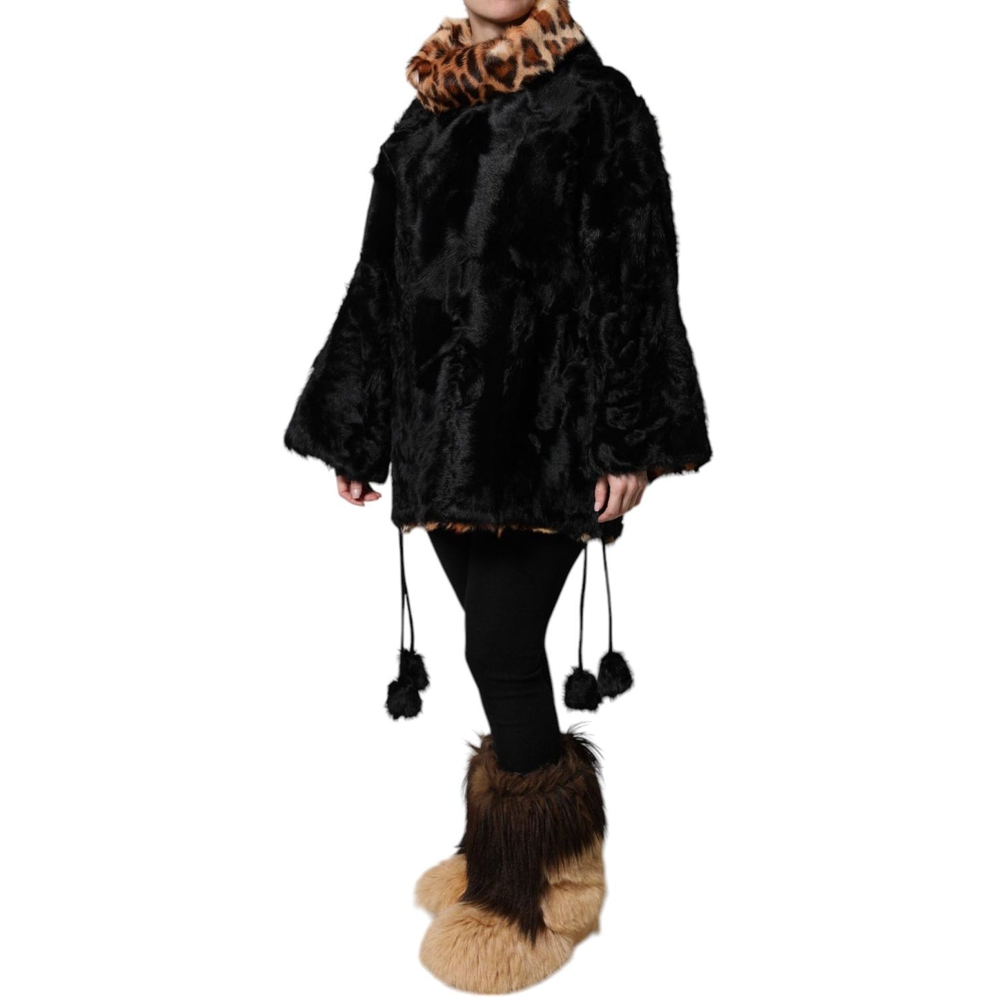 Dolce & Gabbana Black Lamb Fur Short Women Coat Jacket TSH1933-36