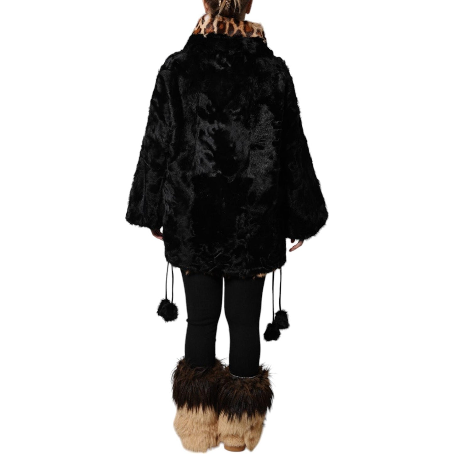 Dolce & Gabbana Black Lamb Fur Short Women Coat Jacket TSH1933-36