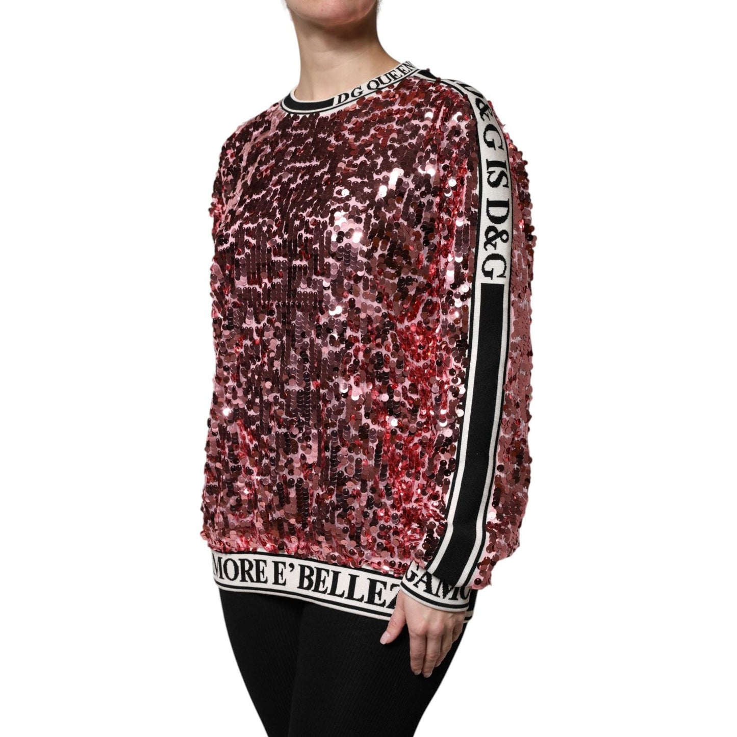 Dolce & Gabbana Pink DG Queen Sequin Pullover Sweater TSH90083-36