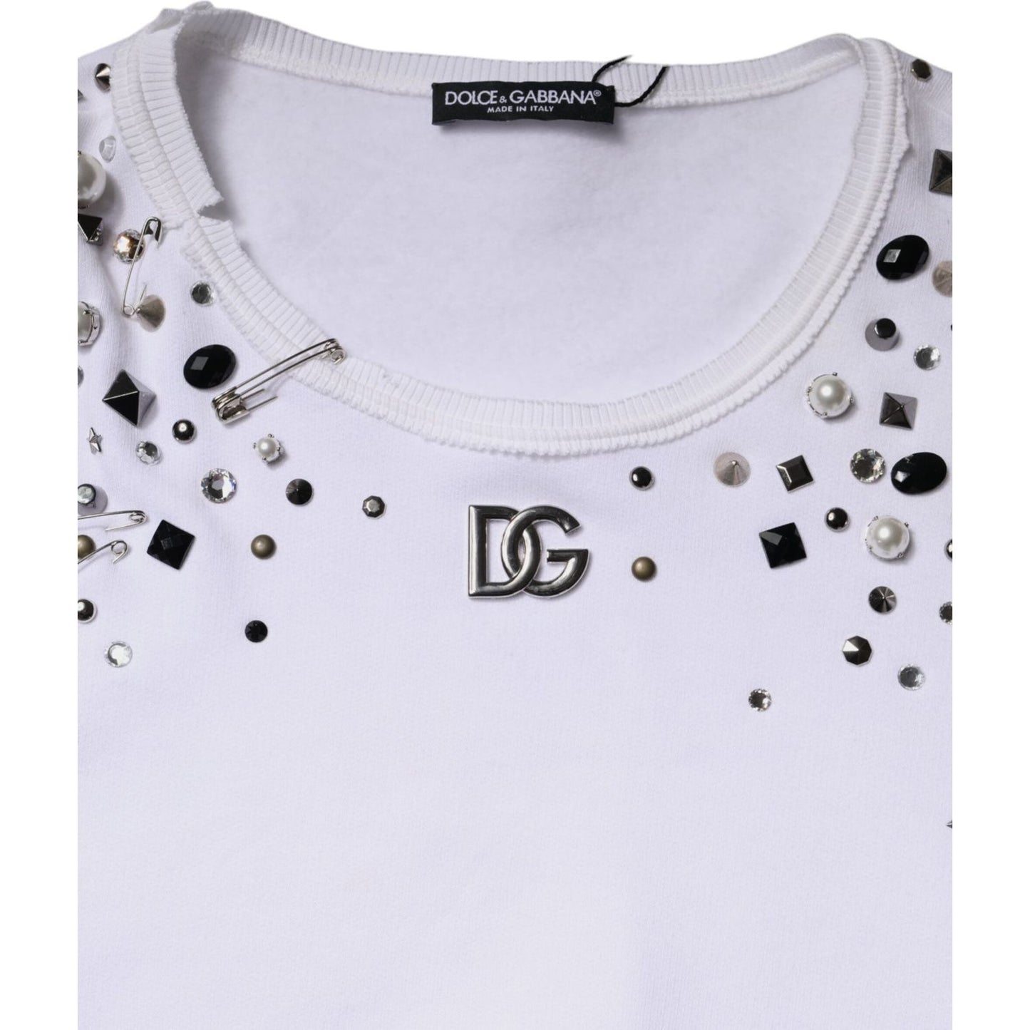 Dolce & Gabbana White Embellished Long Sleeve Cropped Sweater TSH90103-40