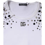 Dolce & Gabbana White Embellished Long Sleeve Cropped Sweater TSH90103-40