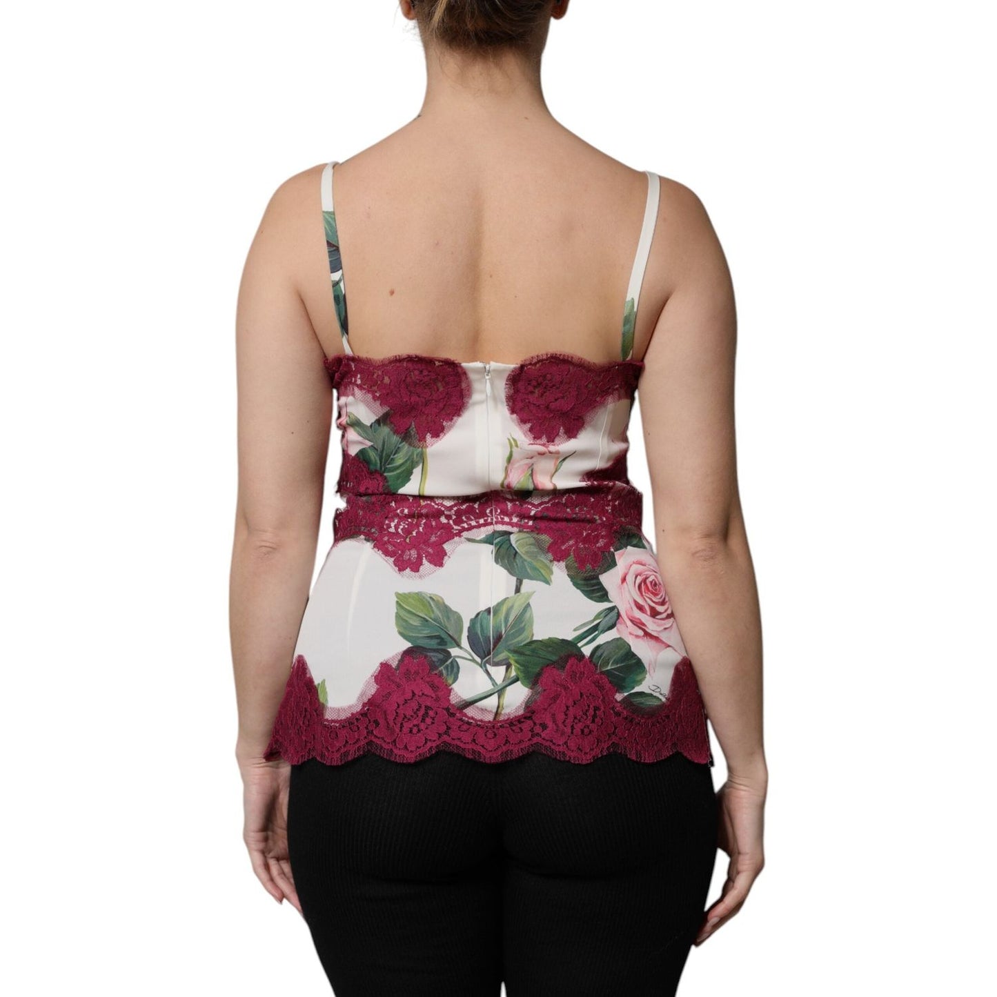Dolce & Gabbana White Rose Print Satin Lace Tank Top Lingerie TSH90111-38
