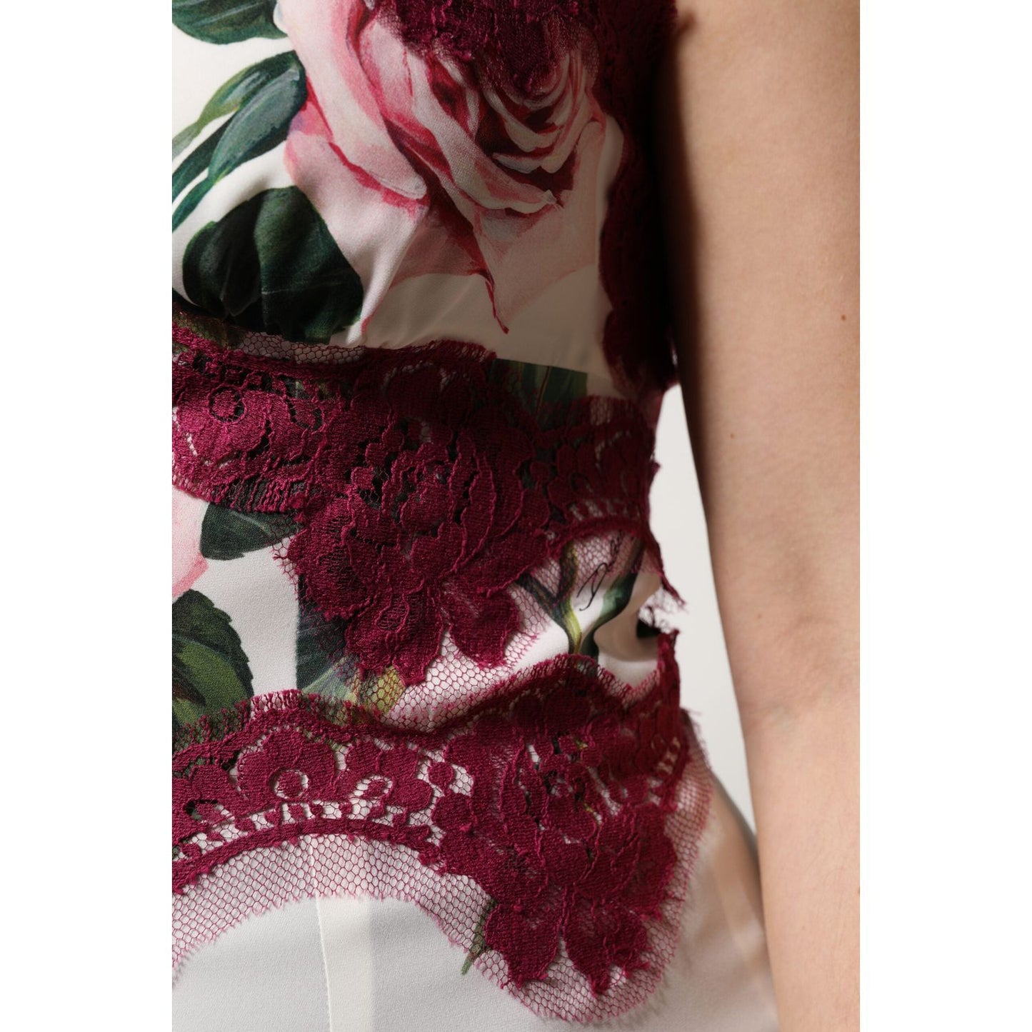 Dolce & Gabbana White Rose Print Satin Lace Tank Top Lingerie TSH90111-38