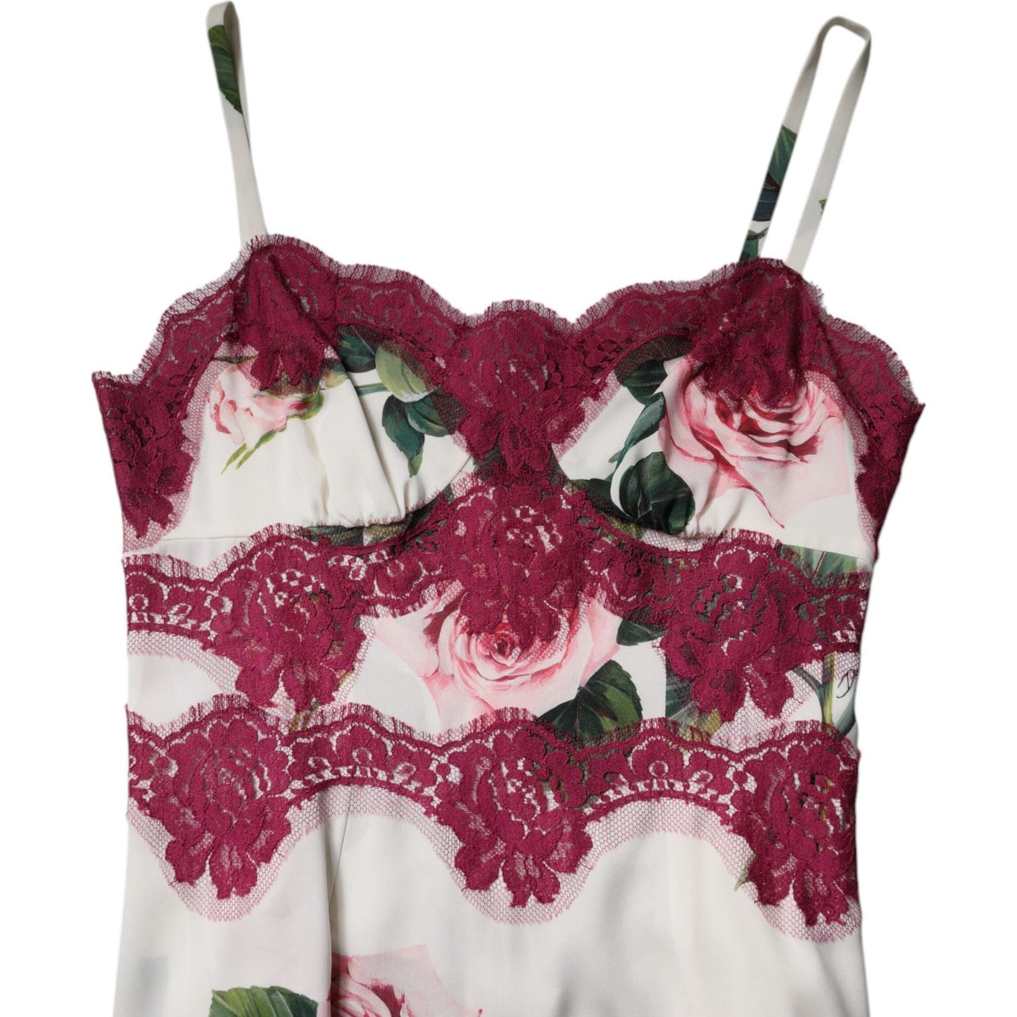 Dolce & Gabbana White Rose Print Satin Lace Tank Top Lingerie TSH90111-38