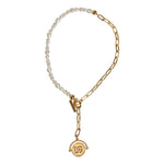 Dolce & Gabbana Gold Chain Brass Faux Pearl Charm Logo Pendant Necklace SMY10460