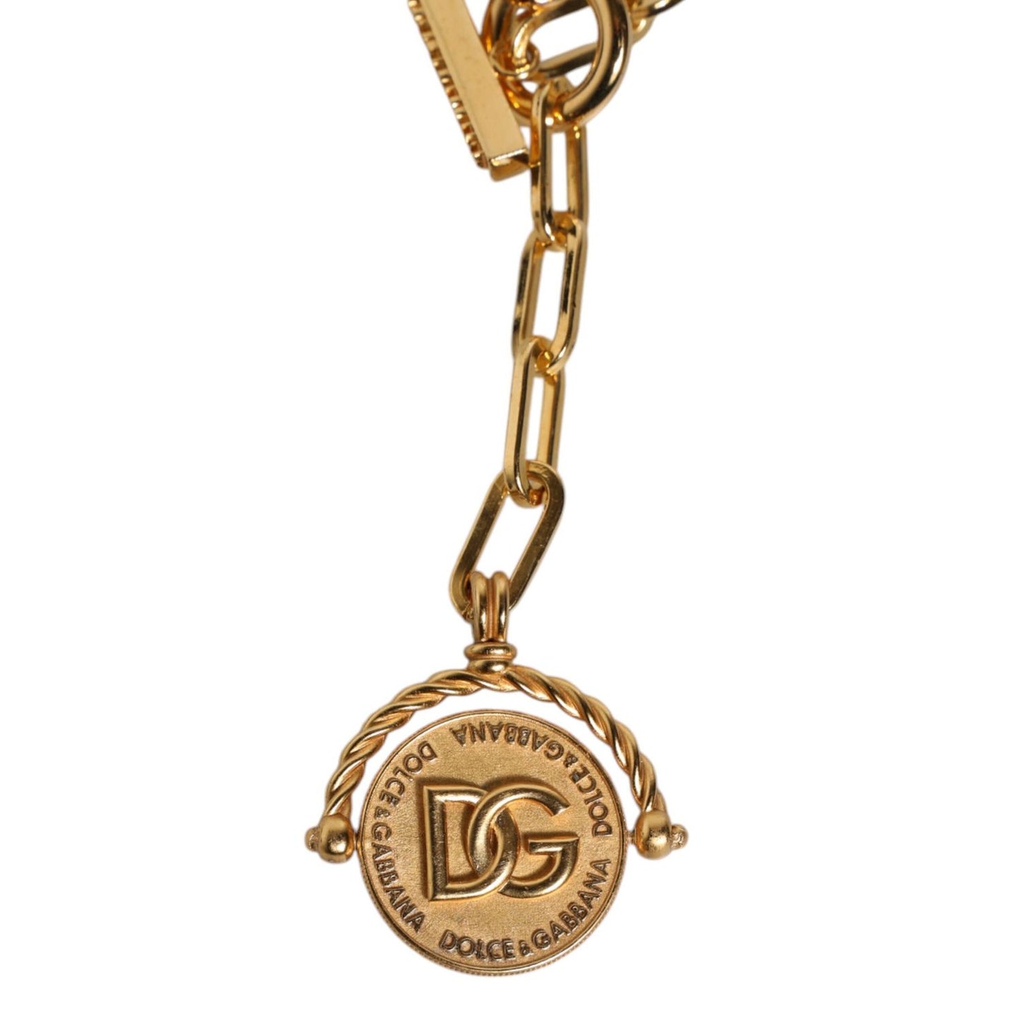 Dolce & Gabbana Gold Chain Brass Faux Pearl Charm Logo Pendant Necklace SMY10460