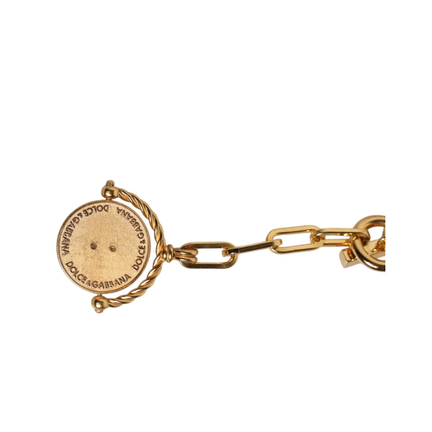 Dolce & Gabbana Gold Chain Brass Faux Pearl Charm Logo Pendant Necklace SMY10460