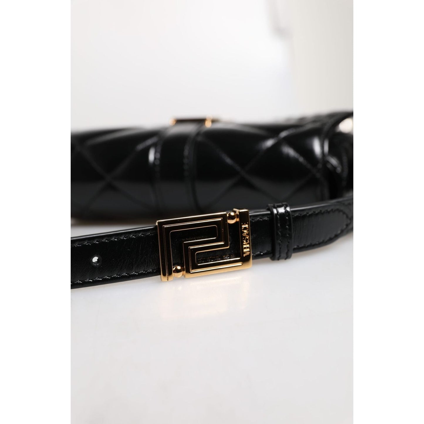 Versace Black Calf Leather Quilted Shoulder Strap Bag BAG4392