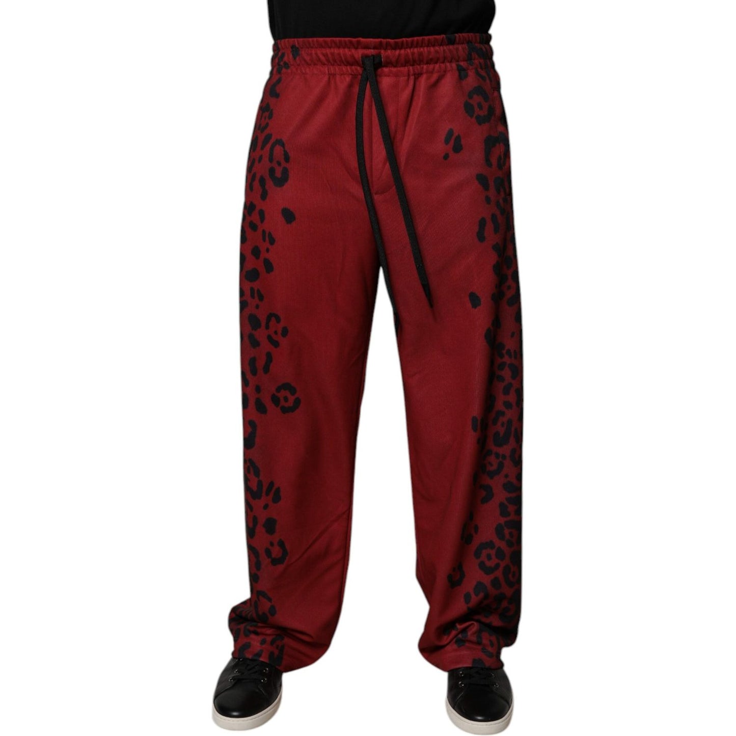 Dolce & Gabbana Red Leopard Print Polyester Men Jogger Pants PAN75017-44