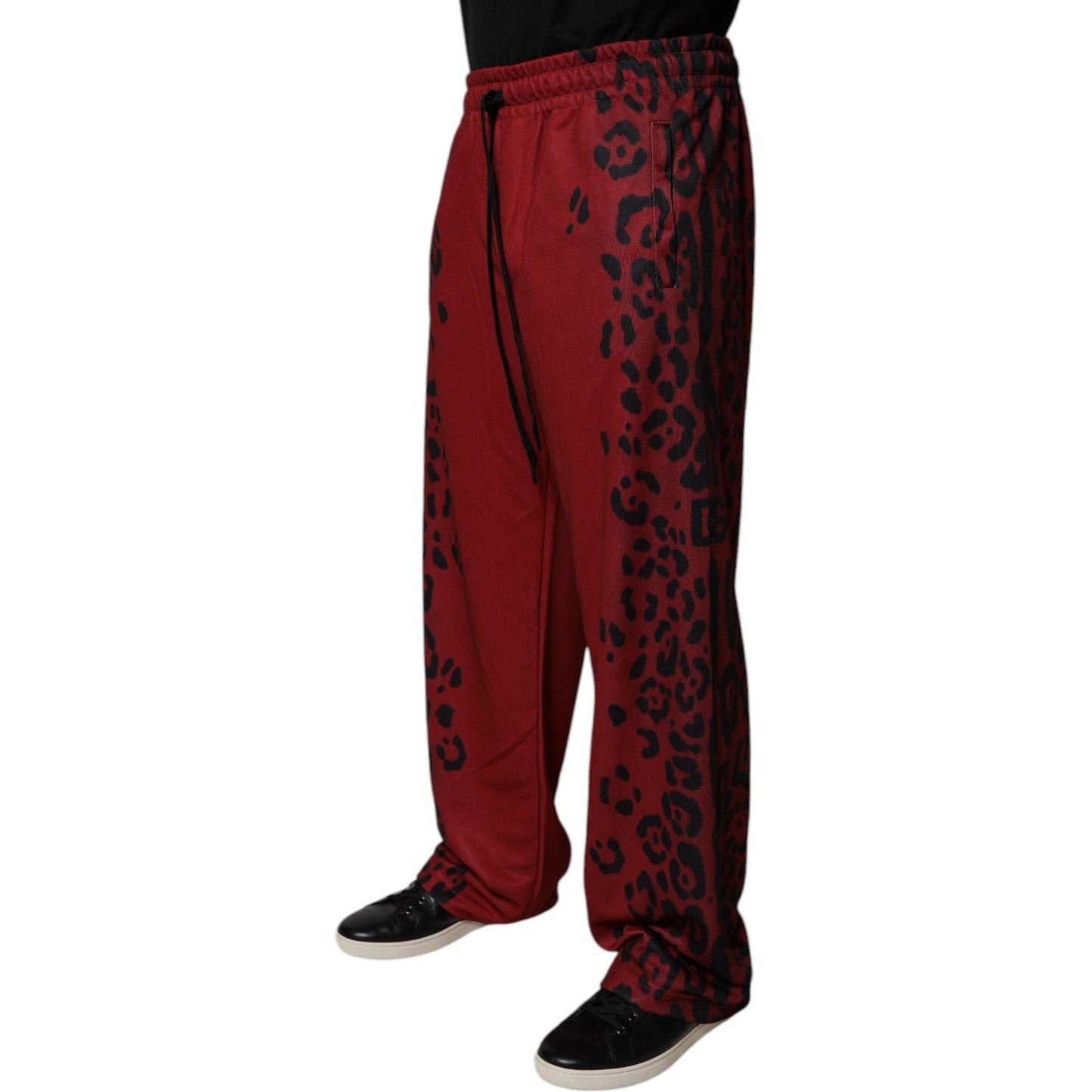 Dolce & Gabbana Red Leopard Print Polyester Men Jogger Pants PAN75017-44