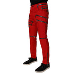 Dolce & Gabbana Red Zipper Embellished Straight Pants PAN75069-48