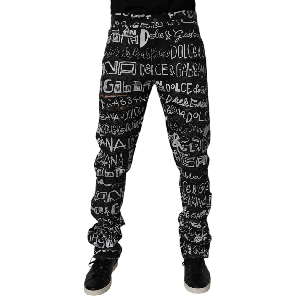 Dolce & Gabbana Black Cotton Logo Print Straight Denim Jeans PAN75137-48