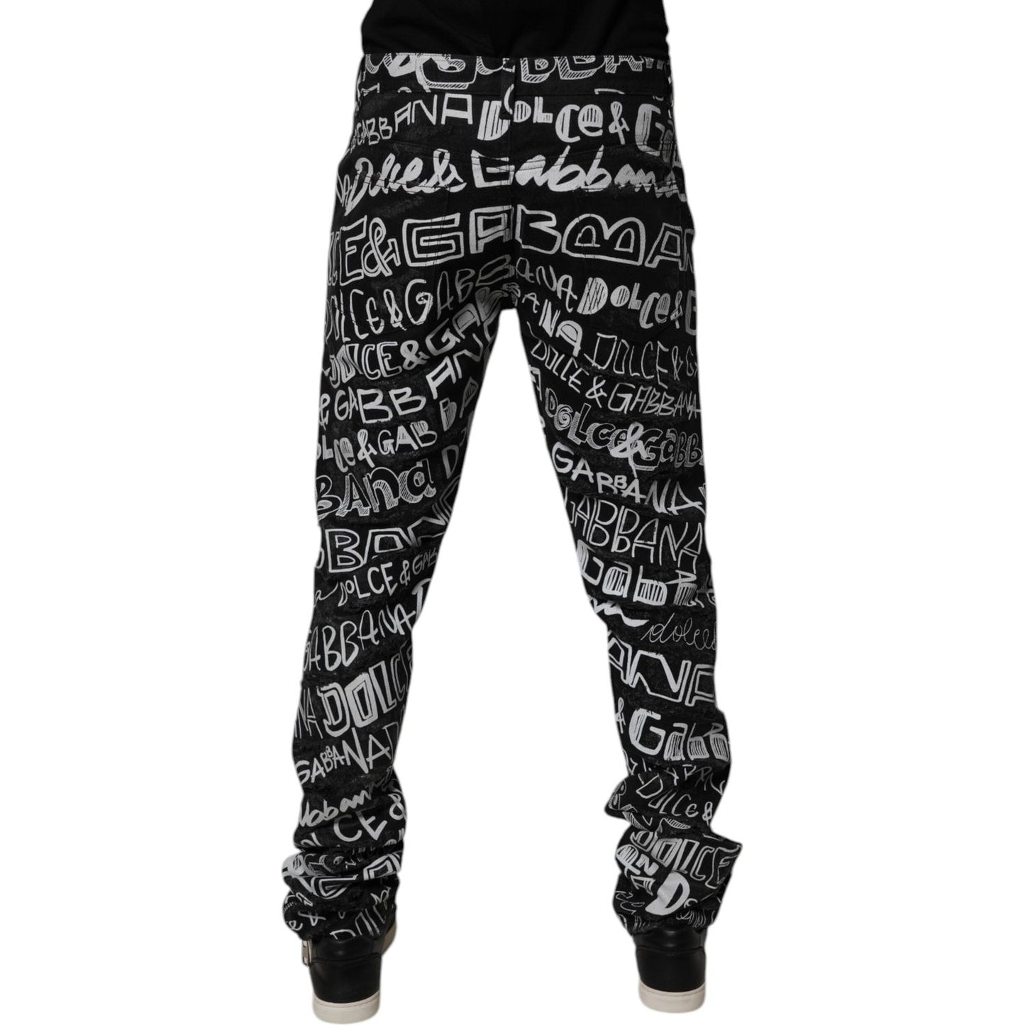 Dolce & Gabbana Black Cotton Logo Print Straight Denim Jeans PAN75137-48