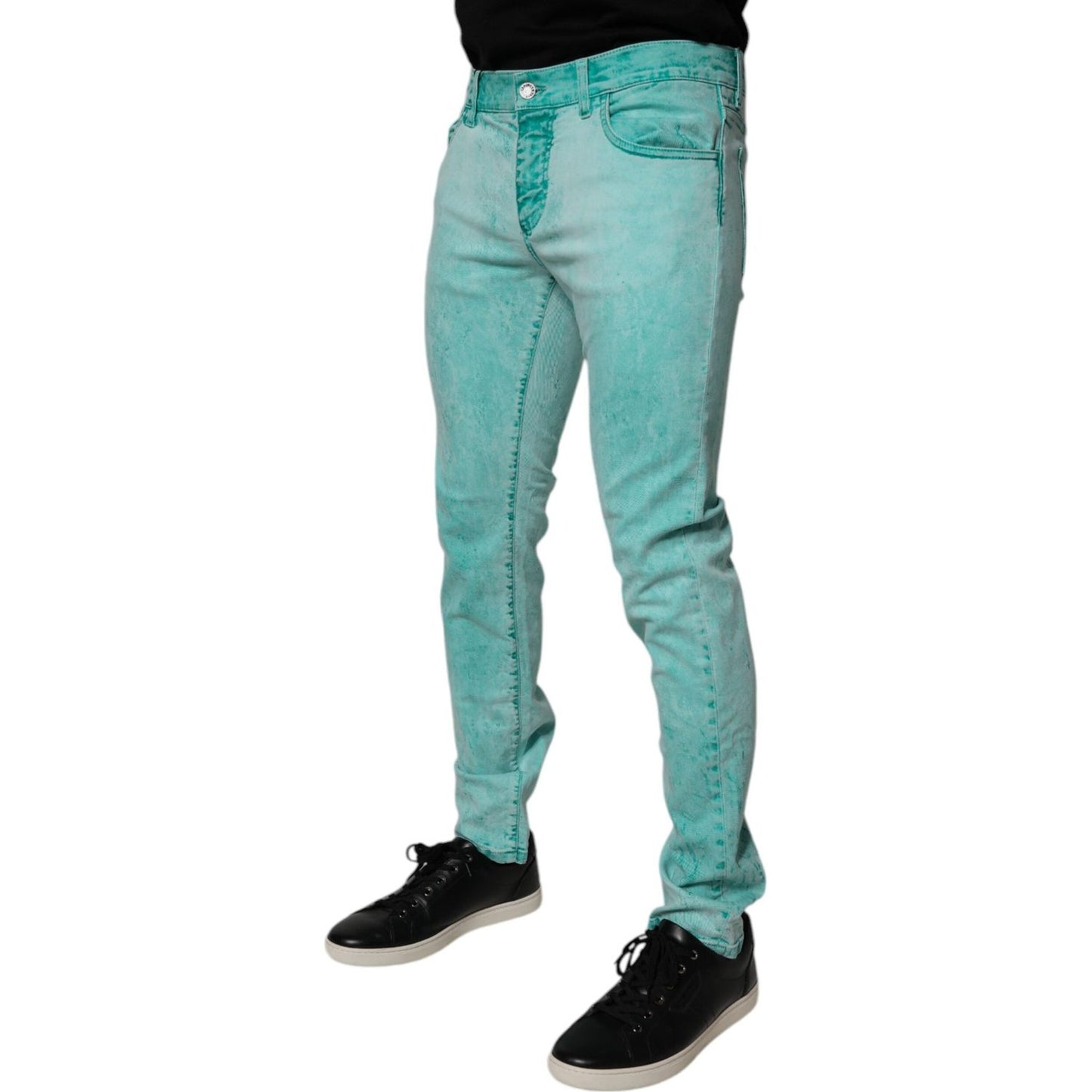 Dolce & Gabbana Green Tie Dye Cotton Skinny Men Denim Jeans PAN75142-48