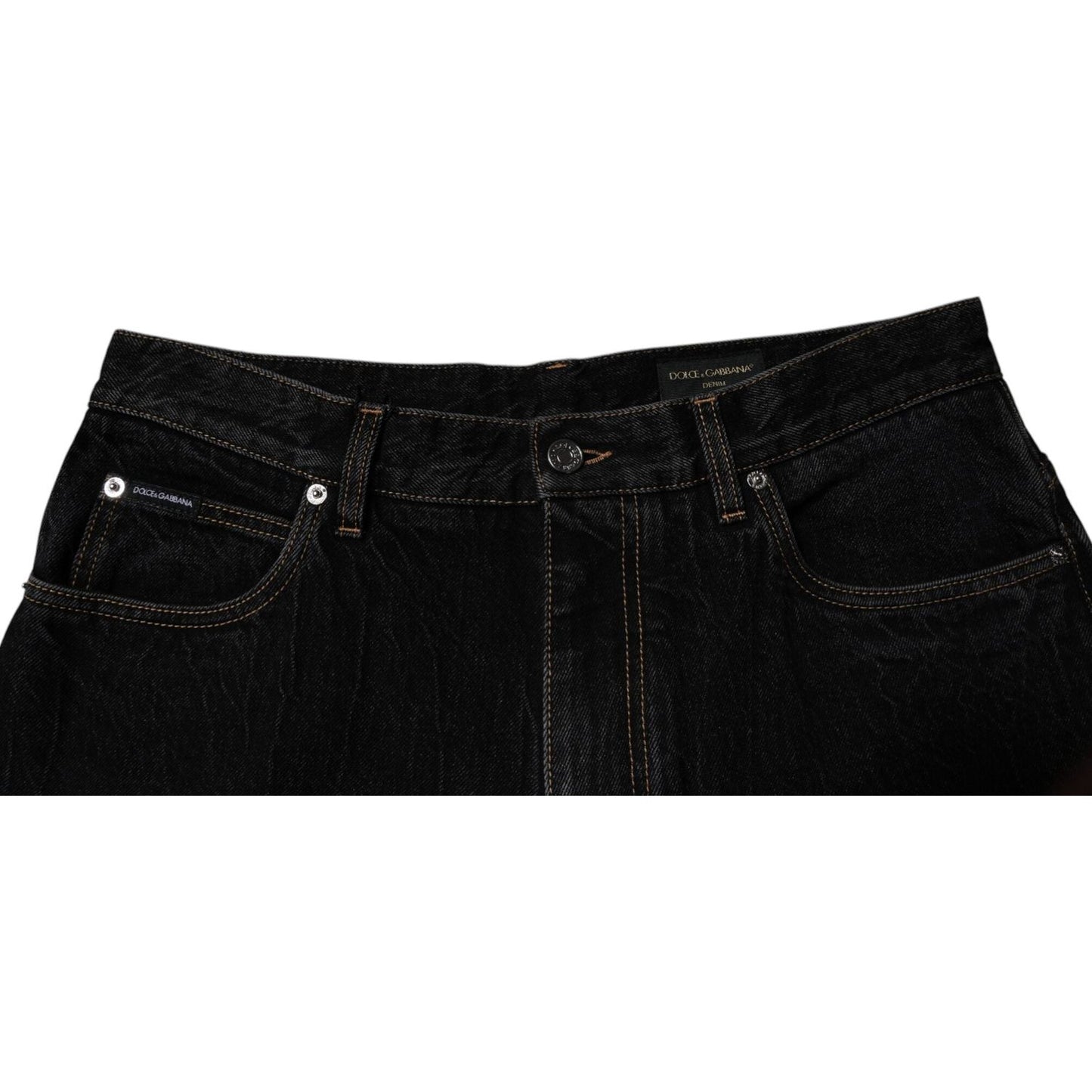 Dolce & Gabbana Black Cotton Mid Waist Wide Leg Denim Jeans PAN75181-48