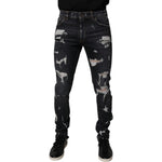 Dolce & Gabbana Black Tattered Cotton Skinny Men Denim Jeans PAN75182-48