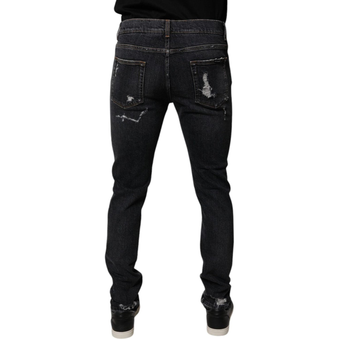 Dolce & Gabbana Black Tattered Cotton Skinny Men Denim Jeans PAN75182-48