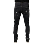 Dolce & Gabbana Black Tattered Cotton Skinny Men Denim Jeans PAN75182-48