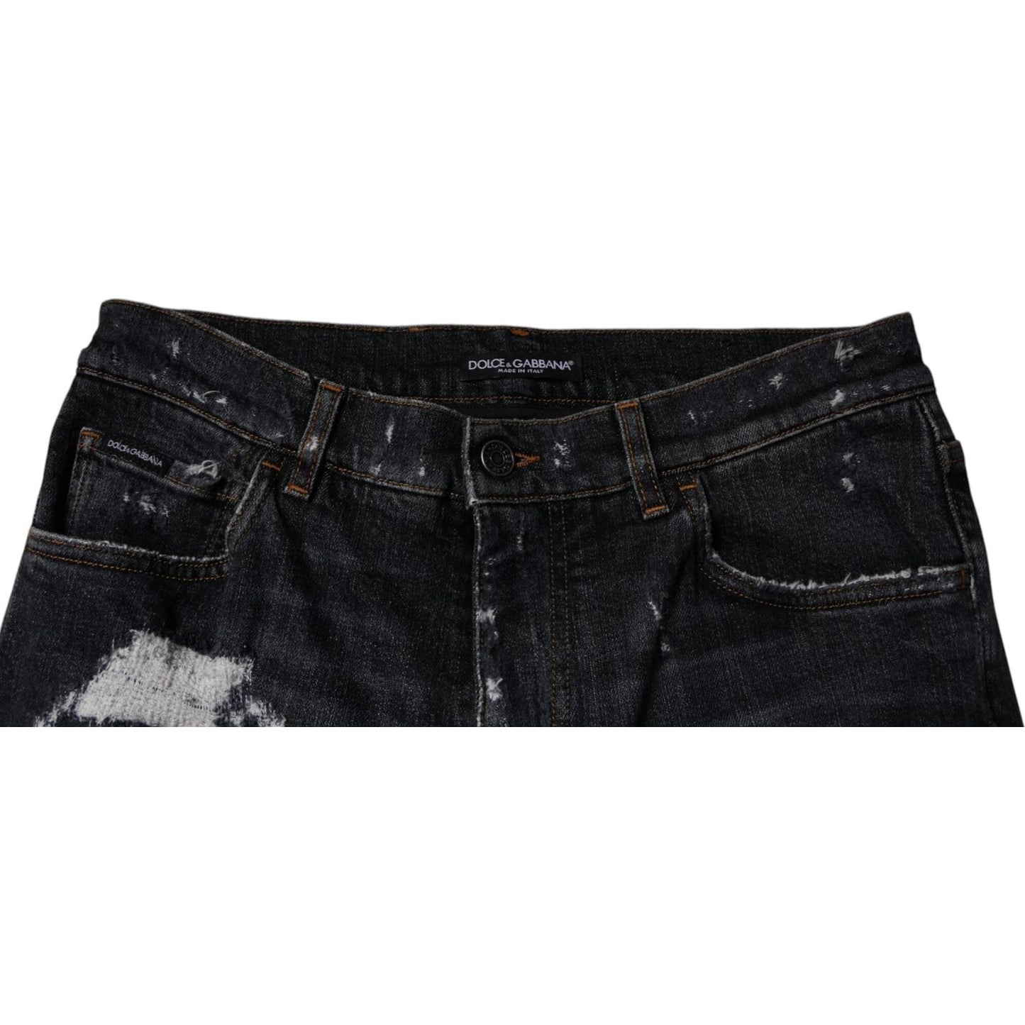 Dolce & Gabbana Black Tattered Cotton Skinny Men Denim Jeans PAN75182-48