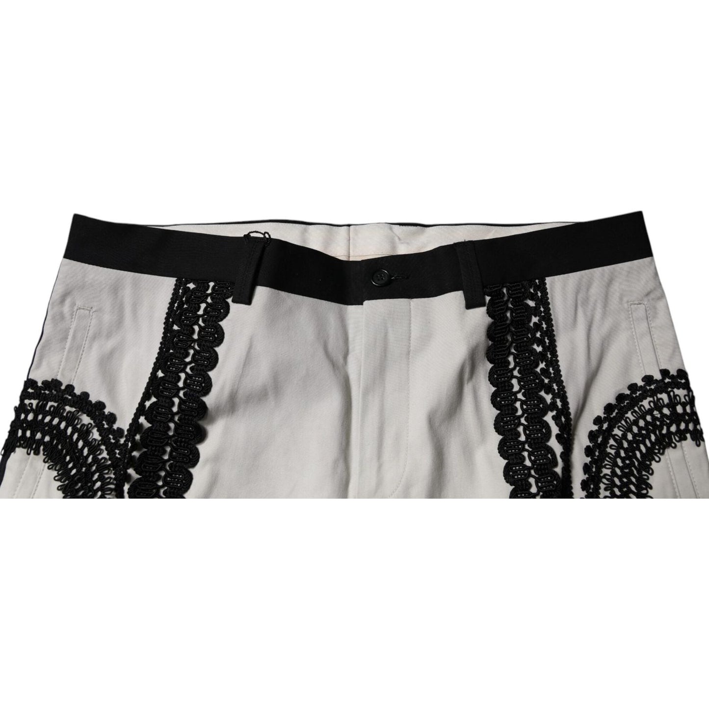 Dolce & Gabbana White Lace Trim Mid Waist Dress Formal Pants PAN75228-50