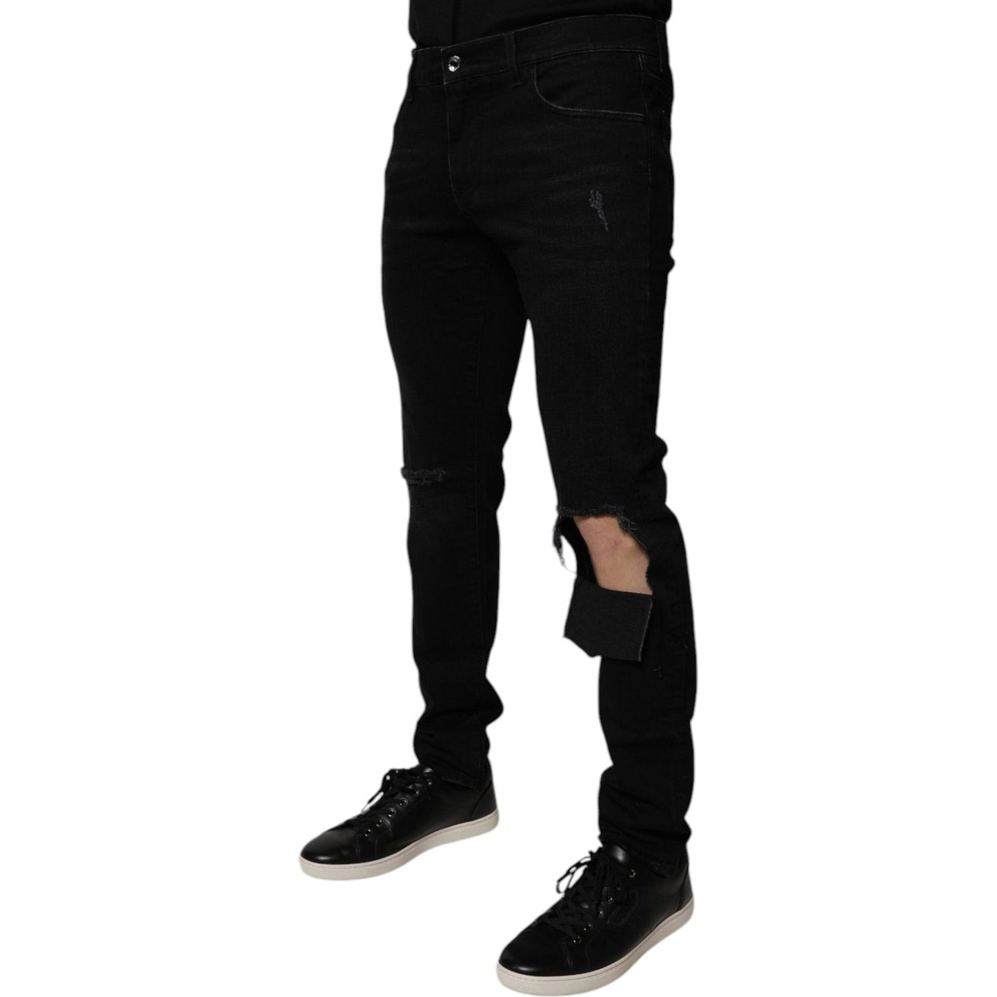 Dolce & Gabbana Black Ripped Cotton Skinny Men Denim Jeans PAN75231-50