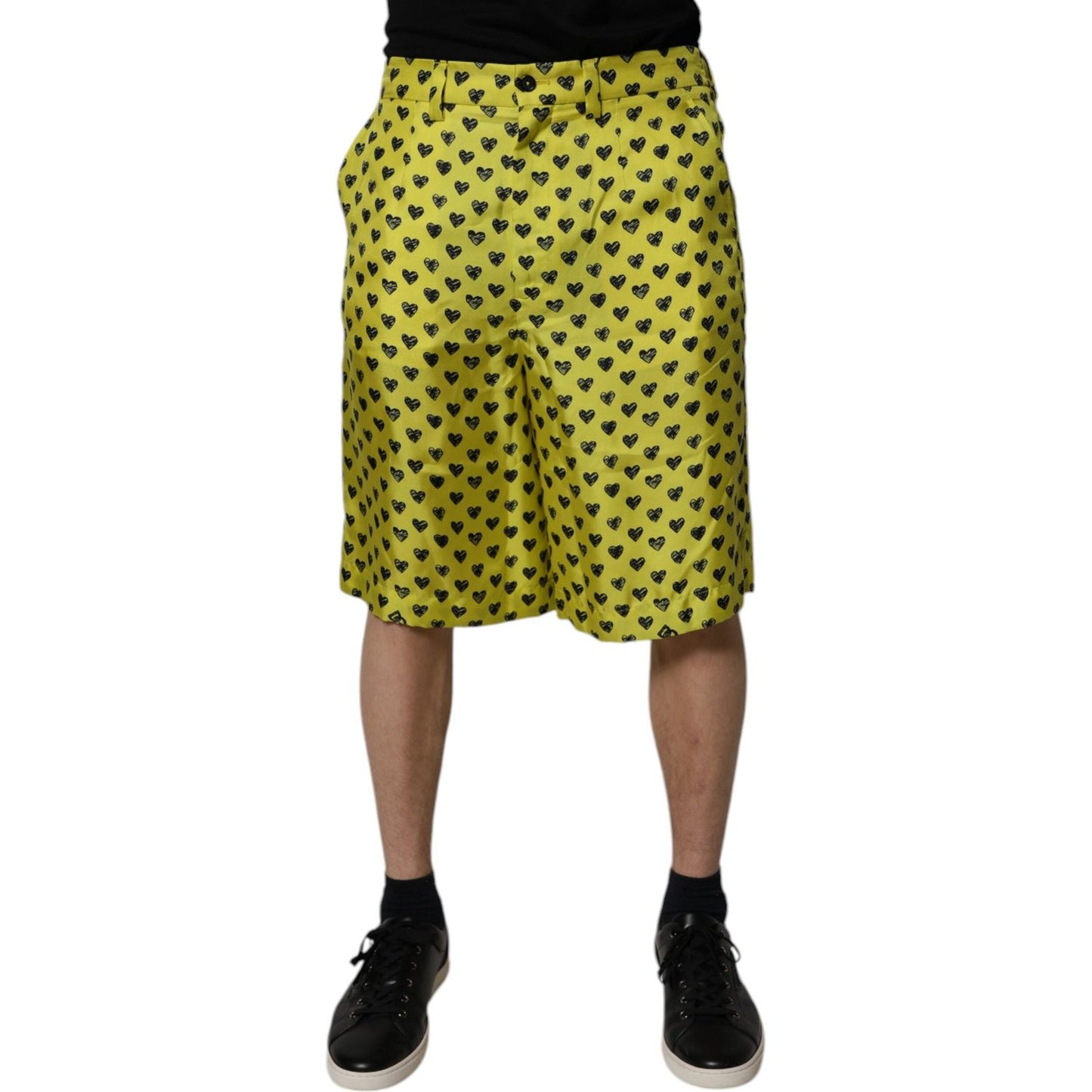 Dolce & Gabbana Green Silk Heart Print Bermuda Shorts PAN75745-48