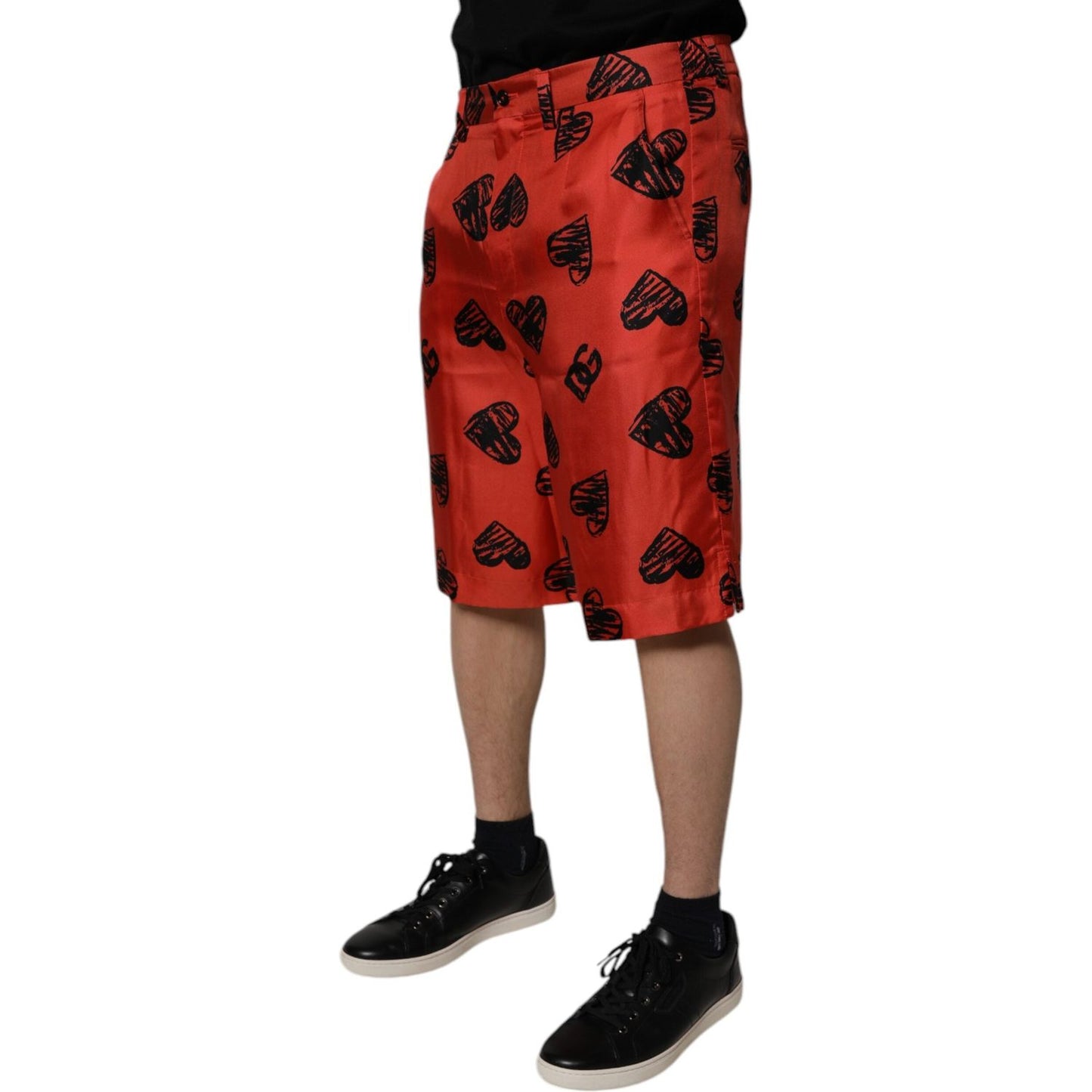 Dolce & Gabbana Orange Silk Heart Print Bermuda Shorts PAN75746-48