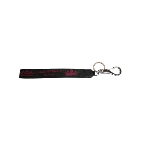 Dolce & Gabbana Black Nylon Logo DG Crown Men's Holder Keychain Keyring