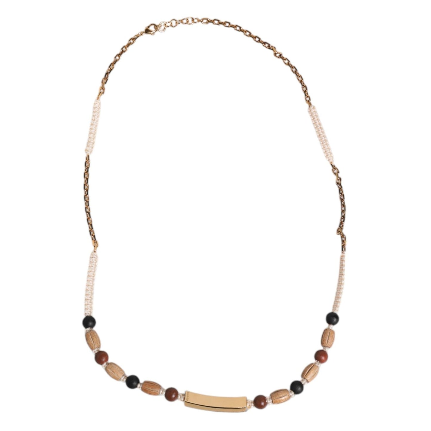 Dolce & Gabbana Black Gold Wooden Beaded Logo Pendant Necklace SMY10687