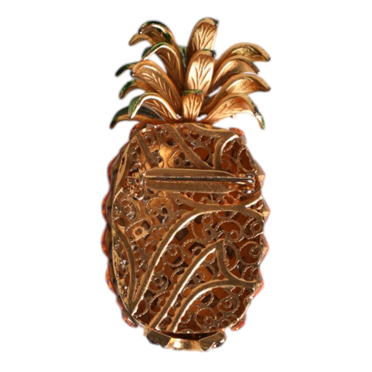 Dolce & Gabbana Gold Brass Pineapple Crystal Jewelry Brooch Pin SMY10516