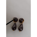 Dolce & Gabbana Gold Brass Black Pearl Clip On Dangling Jewelry Earrings SMY10508